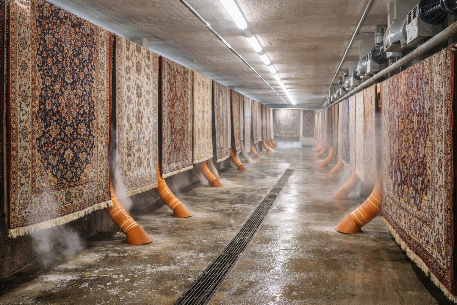 خشک کردن فرش در گرمخانه قالیشویی شیرا